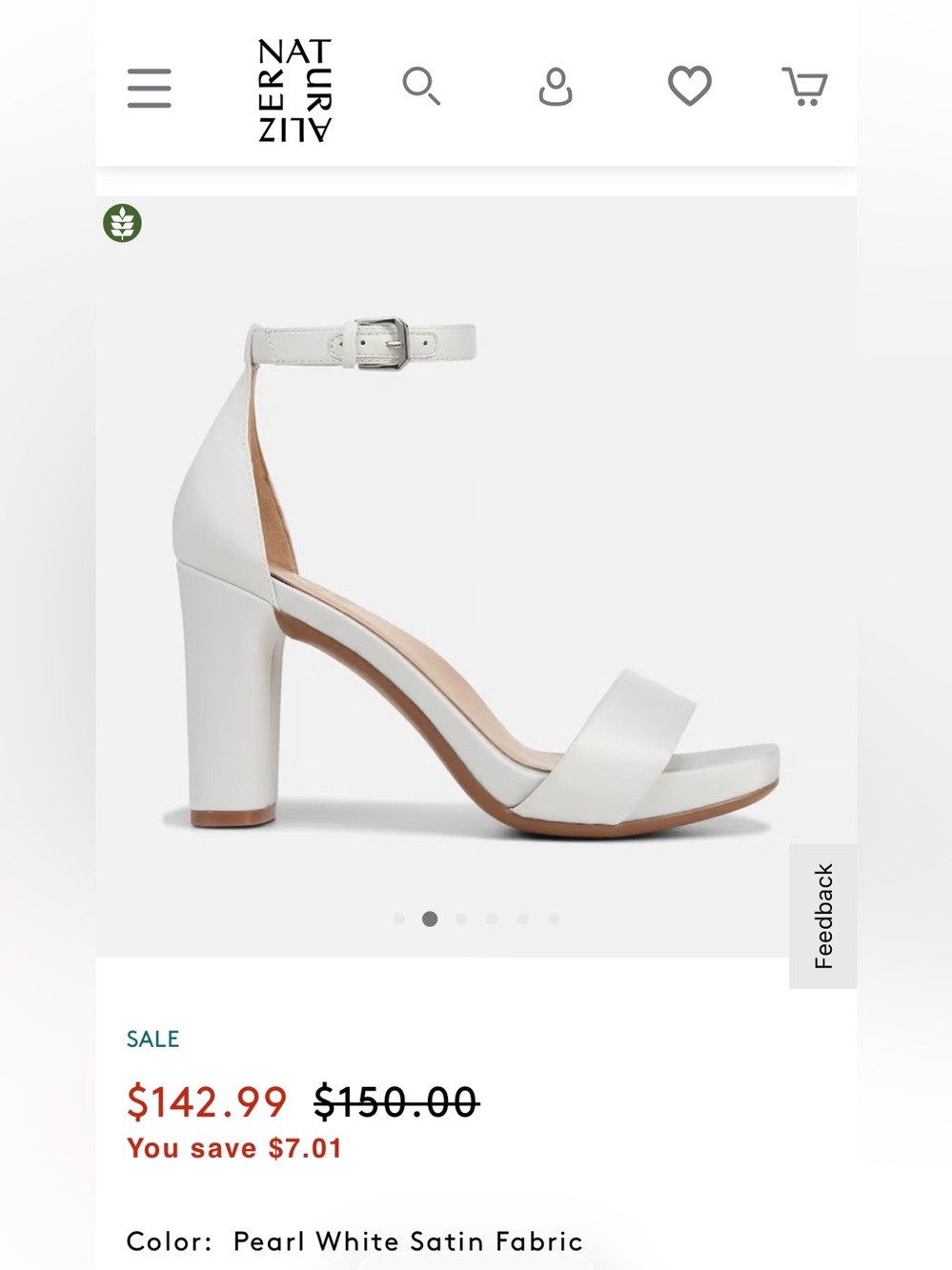 Naturalizer Joy Dress Sandal in Pearl White Satin size 7